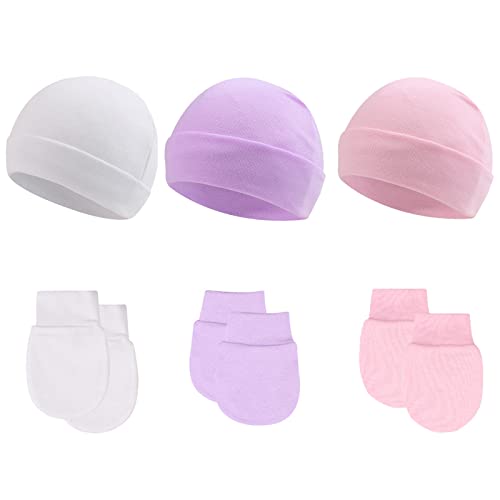 Image of PESAAT Newborn Boy Beanie 0-6 Months Cotton Baby Girls Hats Mittens Autumn Winter Newborn Hospital Hat