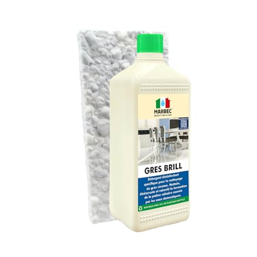 MARBEC GRES BRILL 1LT + TAMPON EN MÉLAMINE Détergent spécifique pour le nettoyage du grès cérame. Nettoie, détartrage et ralentit la formation de calcaire due à l'eau domestique.