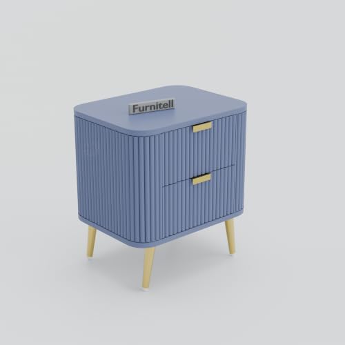 Image of Premium HDMR Wood Bedside Table with 1 Drawer & Open Storage Shelf, Fluted Nightstand with Golden Legs for Bedroom, Modern End Table, for Living Room, Grey Finish (18 x 14 x 18 Inch)