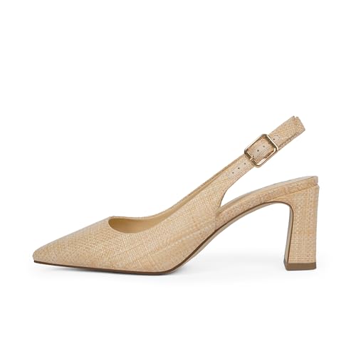 Image of QIY Womens Pumps Chunky Heel Pointed Toe Slingback Heels for Women