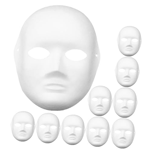 VICASKY 10pcs DIY Full Face Paper Mache Masks - Blank White Paintable Masks for Crafting - Masquerade Cosplay Mardi Gras Parties for Men and Women