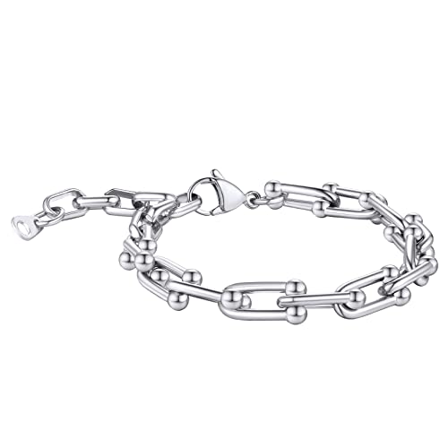 GoldChic JEWELRY Pulsera de Mujer Cadenas Herraduras, Chapado en Platino
