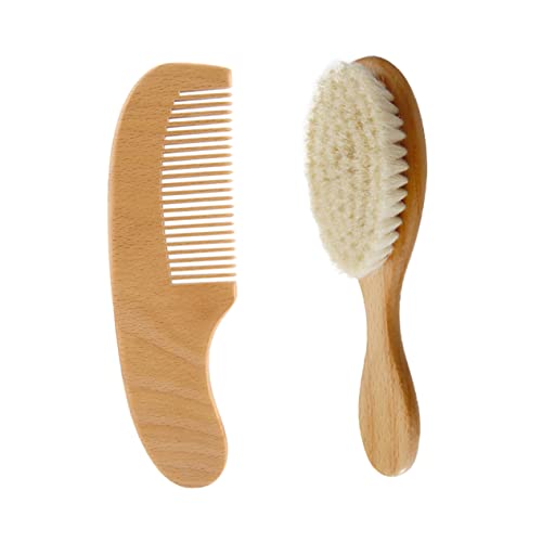 Hohopeti 2-Piece Set Newborn Brush Comb Set Infants Hair Washing Brush Wooden Handle Comb for Cradle Cap