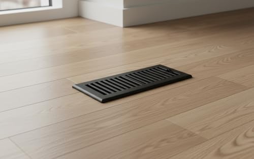 Image of 4 inch x 10 inch Black Floor Register 2 Way - Stamped Face Steel Vent Cover, HVAC Floor Grille for AC Heat, Fits 4x10 Duct Opening, Heavy Duty Metal Register, 20 Pack