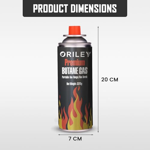 Image of ORILEY 25 x 225g Butane Gas Canister Portable and High Pressure Refill Fuel Cartridges for Camping Stove Outdoor Cooking & Lighter Welding Torch Fogging Machine (Pack of 25)