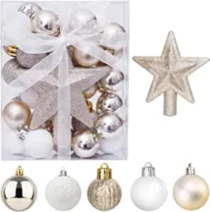 GOVITA Paquete de 30 bolas de Navidad de 3 cm de diámetro y adornos para árbol de Navidad Maleta 30 bolas de Navidad oro y blanco, oro andWhite, 30 unidades, adornos para árbol de Navidad