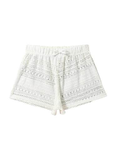 Girl's Hollow Out Swimsuit Cover Up Shorts Elastic Waist Sheer Mesh Bathing Suit Shorts Beachwear