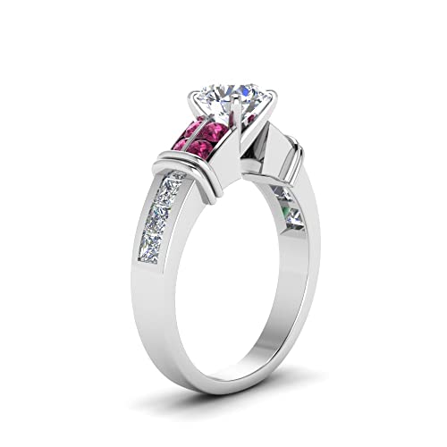 Image of 55Carat Choose Your Gemstone Channel Set Wide Diamond CZ Ring Sterling Silver Round Shape Side Stone Engagement Rings Everyday Jewelry Wedding Jewelry Handmade Gifts for Wife US Size 4 to 12