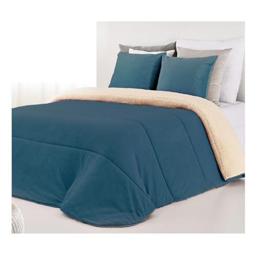 Acomoda Textil – Edredón Nórdico de Sedalina con Borreguito. Edredón Sherpa Estampado para Cama de 135 y 150, Manta Cama Matrimonio y Sofá de Invierno, Cálida y Suave. (Azul, 240x250 cm)