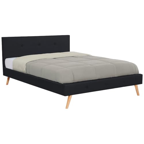 IDMarket - Lit Double scandinave Oslo avec tête de lit et sommier 140 x 190 cm Tissu Noir