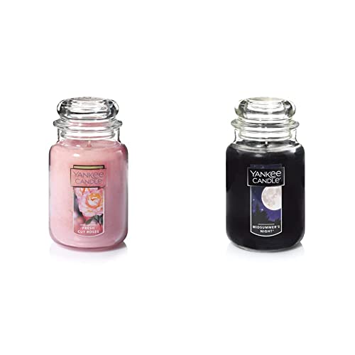 Yankee Candle Fresh Cut Roses Scented, Classic 22oz Large Jar Single Wick Candle, Over 110 Hours of Burn Time & MidSummer's Night Scented, Classic 22oz Large Jar Single Wick Candle