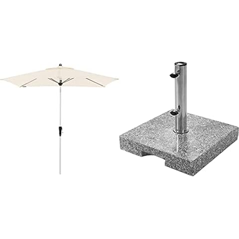 Doppler Aluminium Sonnenschirm SL-AZ 220x140 - Rechteckiger Kurbelschirm -220x140 cm Natur & Granit Sockel 25 kg - Hochwertiger Sonnenschirmständer mit Edelstahlrohr - Quadratisch - 37cmx38cmx5.5 cm Cover
