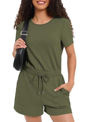 Casly Lamiit Rompers for Women Crewneck Elastic Waist Short Sleeve