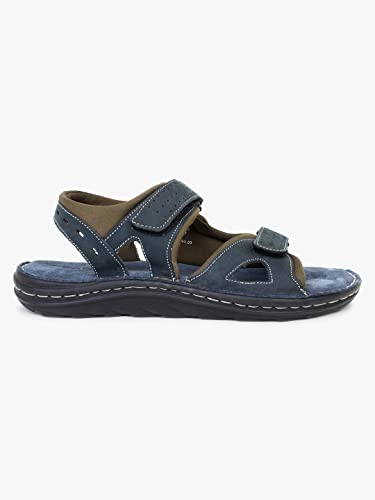 Image of MARDI GRAS Dayton (6477 Blue) | Men's Genuine Leather Floater Double Strap Sandal With Cushioned Footbed