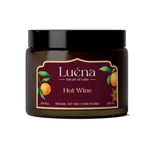 Luéna Vela aromática de soja premium 500 ml | Hecha a mano | 100 h de combustión | Decoración elegante (Hot Wine)