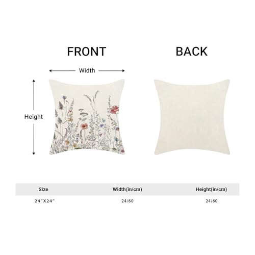 Image of AEIOAE Spring Pillow Covers 24x24 Inch Set of 2, Black Wild Flower Throw Pillows Case,Colorful Seasonal Floral Plant Outdoor Decorative Farmhouse Decor Cushion Covers for Home Sofa Bed Couch