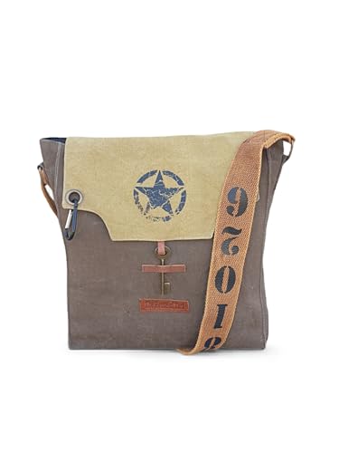 Image of The House of tara Sturdy Cotton Canvas Messenger Bags for Men and Women | With two Magnetic Snap Buttons Flap Closure, Adjustable Body Strap & Multiutility Lobster Hook (Brown Beige)