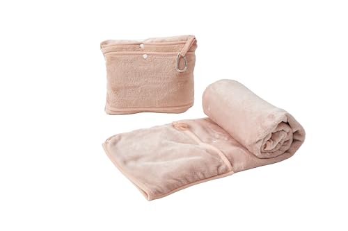 Willers 毛布 冬用 膝掛け ブランケット 車 ひざ掛け コンパクト 携帯 持ち運び 収納付き くるんけっと 柔らかく肌触 ふわふわ 暖かい フランネル 洗える Blanket 薄手 軽量 小さくたためる 90*120cm(グレーピンク)