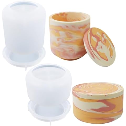 2 PCS Large Jar Resin Mold with Lid Silicone Resin Box Mold, Creative Silicone Pot Molds, for Epoxy Resin Jewelry Trinket Candle Holder Organizer Mold Plant Mold DIY Resin Concrete Crafts Home Decor Cover