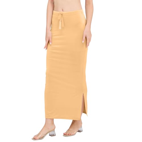 Image of DESI GIRL Satin Shimmer Stretchable Saree Shapewear Petticoat with Drawstring for Women | Mermaid fit Saree Petticoat with Side Slit for Easy Movement | Saree Shaper | Long inskirt