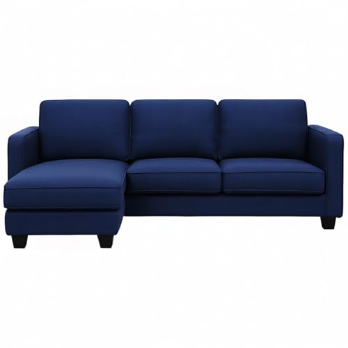 Image of FURNY Arlo 4 Seater Fabric LHS L Shape Sofa Set (Dark Blue) Premium Velvet Finish | Ideal of Living Room