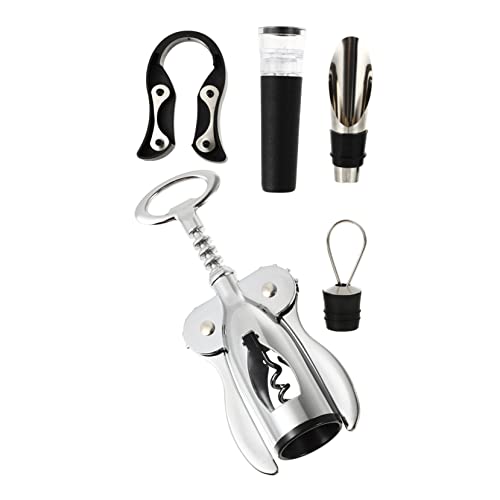 Zerodeko 1 juego Abridor de Botellas de Vino Manual Inoxidable Set Sacacorchos Cortador Tapón de Vacío y Vertedor para Fiestas y Picnics