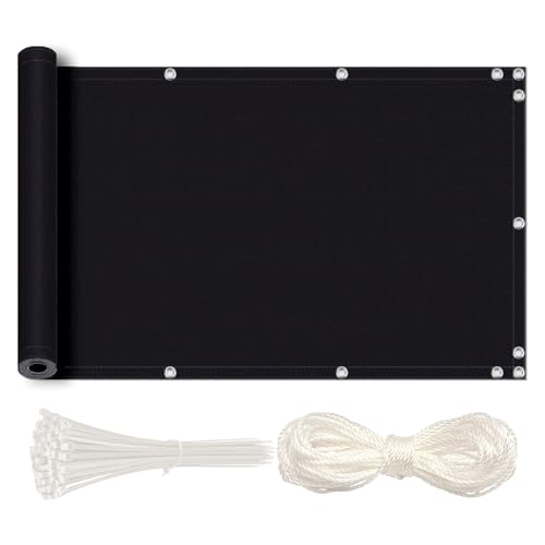 MEEYI Brise-Vue pour Balcon 80x200cm Clôture Brise Vue Imperméable Anti-UV Résistant au Vent pour Balcon Pare-Soleil Jardin Extérieur avec Attaches de Câble Noir