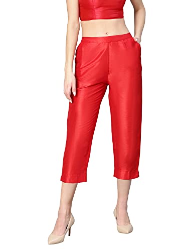 Image of oxolloxo Women Soild Dupion Silk Elasticated Pant