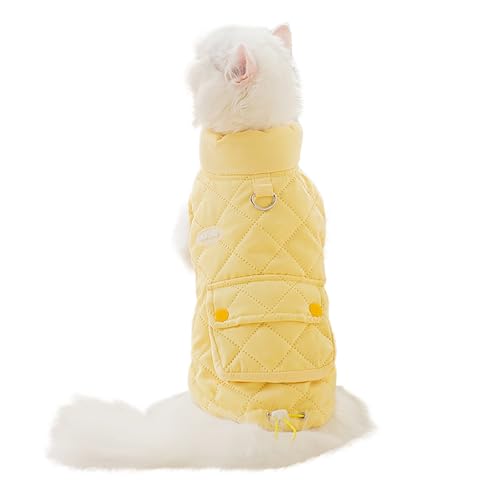 犬 服 かわいい ペット服 タンクトップ 暖かい Dカン付き 小型犬 猫 洋服 袖なし 可愛い ドッグウエア 冬服 コート 防寒 おしゃれ ウォームドッグコート 着脱簡単 お出かけ お散歩用 秋冬 黄色 XL