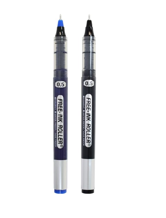 NEEDLE-POINT Free Ink Roller Pen (155NP) – 0.5mm Tip Ink Color Blue & Black Pack of 2 Pcs Basic Colors Combo Made in Japan
