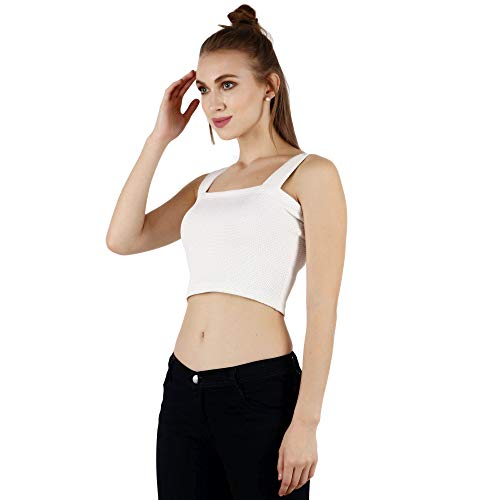 Image of POPWINGS Solid Casual Sleeveless Regular-Fit Crop Tops for Women with Front Chain| Crop Tops for Women Stylish Western Summer Wear