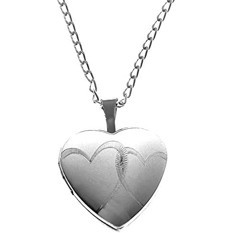 Girls Sterling Silver Hearts Locket with 16" Silver Chain - Space for 2 photographs inside Cover