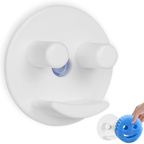 AUAUY Soporte de Esponja para Cara Sonriente,1Piezas de Esponja Paracocina con Instalación de Ventosa, Diseñado para Esponjas Redondas con Sonrisa, Apto para Lavavajillas (Esponjas No Incluidas)