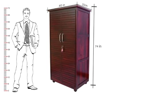 Image of Sheesham Wood Wardrobe with 2 Drawer and 5 Shelves Storage for Bedroom Wooden Almirah for Clothes for Living Room Bedroom Home, Solid Wood Furniture (Mahogany Finish)