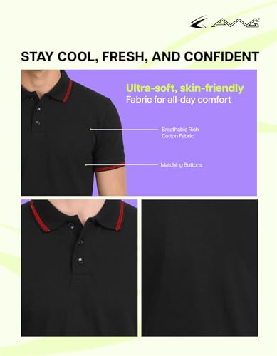 Image of AWG ALL WEATHER GEAR Rich Cotton Polo T-Shirt | Half Sleeve Classic Fit | Soft Breathable Solid Tee | Casual & Office Wear | Comfortable Everyday Cotton Polo | Mens Tshirts