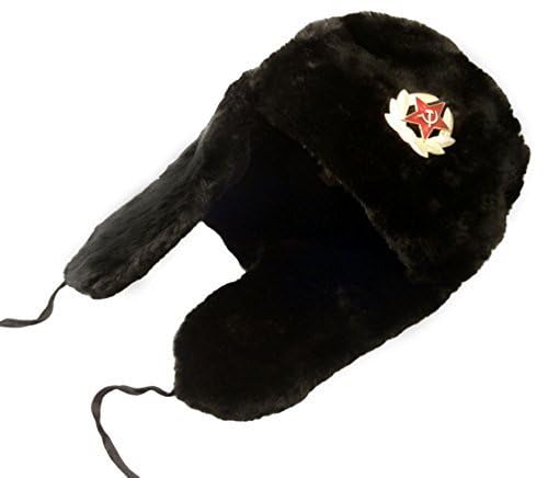 Image of Winter Fur Ushanka Russian Hat with Secret Pocket and Removable RED Star Emblem