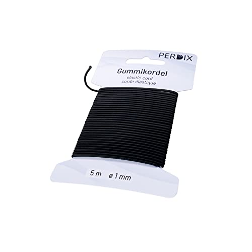 perdix Gummiband, elastische Kordel 1 mm, 5 m schwarz, Gummiband für Armbänder, Zelt, Rucksack, Garten, Hutgummi, Gummischnur