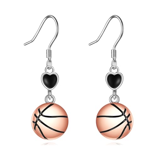 Boucles d'oreilles de basket-ball argent 925 noir turquoise pendantes