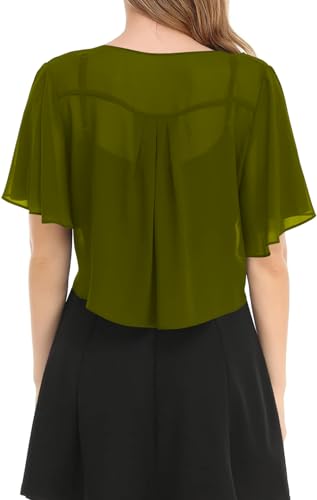 Image of Women's Solid Puff Sleeve Kimono Short Cardigan Loose Cover Up Casual Blouse Top Chiffon