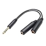 6.35mm (1/4 Inch) TRS Stereo Male to Dual Female Jack Splitter Cable - Gold-Plated Y Adapter for Headphones, Amplifiers, Guitars, and Studio Equipment - 8 Inches