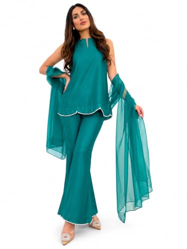 Image of LookMark Women's Rayon Printed Kurta Set with Dupatta Kurti with Pants Ethnic Traditional Outfit