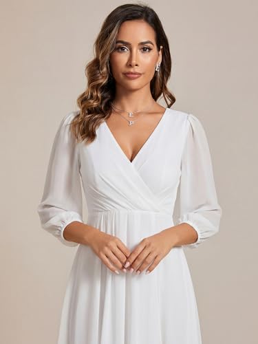 Image of Ever-Pretty Women's Chiffon V Neck Long Sleeves A-Line Midi Length Wedding Guest Dress Cocktail Party Formal Dresses 01926