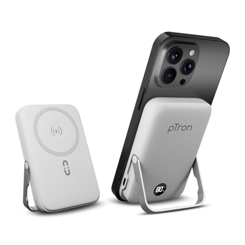 Image of pTron Dynamo Elite Magnetic Wireless 10000mAh Fast Charging Power Bank, 15W MagSafe Compatible, 22.5W Output, Compatible w /iPhone 12 & Above, Android & Other Qi Enabled Devices, Type-C Input (White)