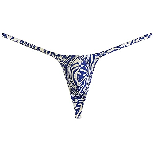 Botmois Fashion Men's G-Strings Bikini T-Back Underwear Male Contour Pouch Micro Swim Thong White Abstract Stripe M