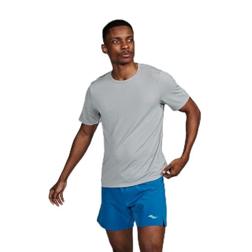 Saucony Men's Stopwatch Short Sleeve Shirt, Light Grey Heather, L