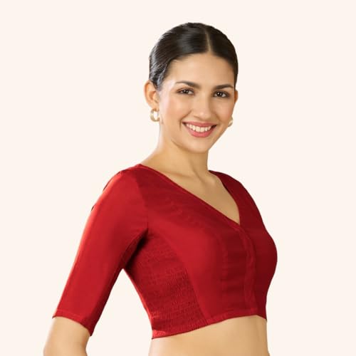 Image of Studio Shringaar Women's Cotton Stretchable (Smocked) Readymade Saree Blouse with Underarm Sweat Pads (Pack of 14 Pads)