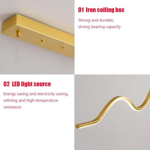 Image of Aluminium LED Pendant Light, Linear Design Hanging Light Height Adjustable Ceiling Pendant Lights for Dining Room Living Room Bedroom (Three Color Temperature)