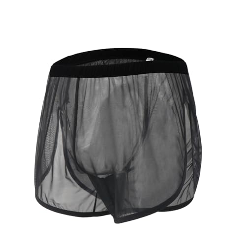 Mens Sexy Shorts Transparent Boxer Briefs Underwear Ultra Thin Split Side Mesh See Through Underpants