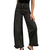 Women Solid Color Spliced Denim Pants Casual Ruched Hem...