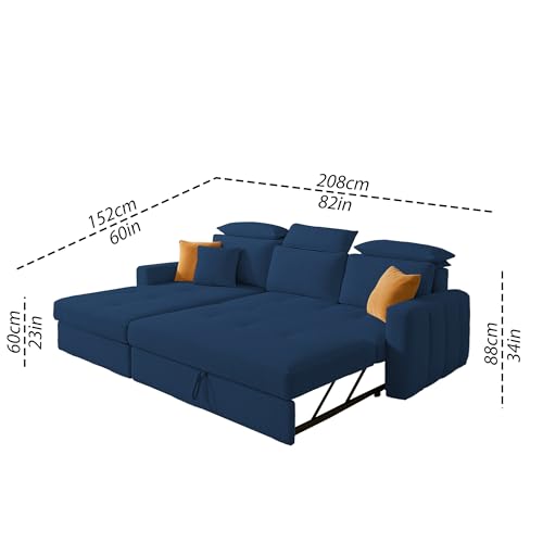 Image of Casaliving Gagnon LHS 4 Seater L Shape Corner Sofa Cum Bed for Living Room (Blue Fabric) Premium Fabric Sofa
